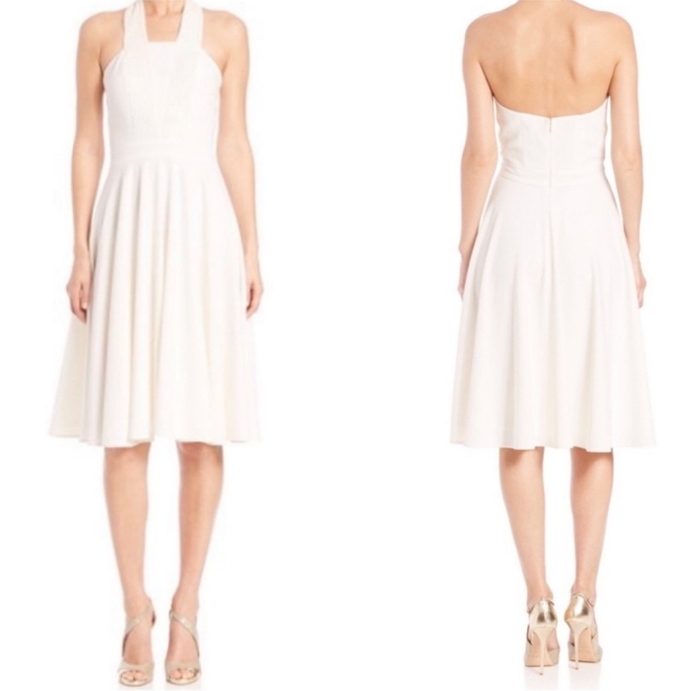 Halston Heritage white a-line halter dress, beaded dress, size 10, vintage feel